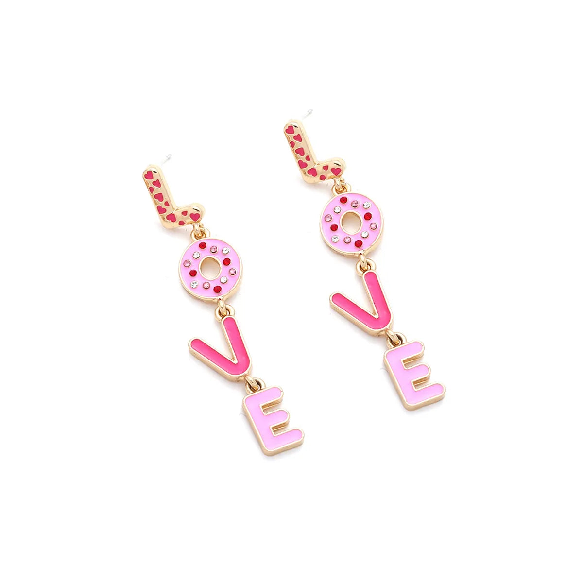 1 Pair IG Style Casual Love Enamel Inlay Zinc Alloy Rhinestones Drop Earrings