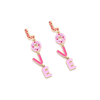 1 Pair IG Style Casual Love Enamel Inlay Zinc Alloy Rhinestones Drop Earrings