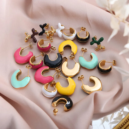 1 Pair Ig Style Casual Modern Style Geometric Enamel Epoxy Plating Titanium Steel 18k Gold Plated Ear Studs