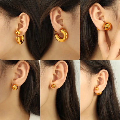 1 Pair IG Style Casual Retro C Shape Round Polishing Plating 304 Stainless Steel 18K Gold Plated Ear Studs