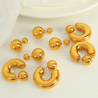 1 Pair IG Style Casual Retro C Shape Round Polishing Plating 304 Stainless Steel 18K Gold Plated Ear Studs