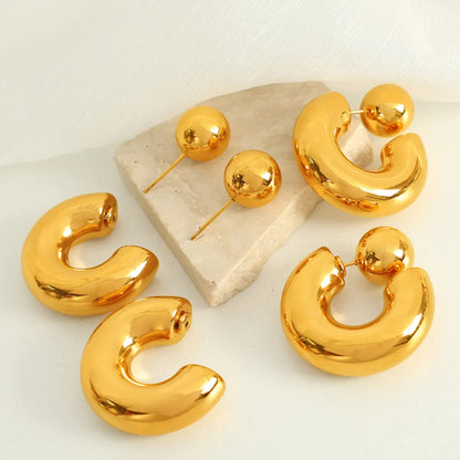 1 Pair IG Style Casual Retro C Shape Round Polishing Plating 304 Stainless Steel 18K Gold Plated Ear Studs