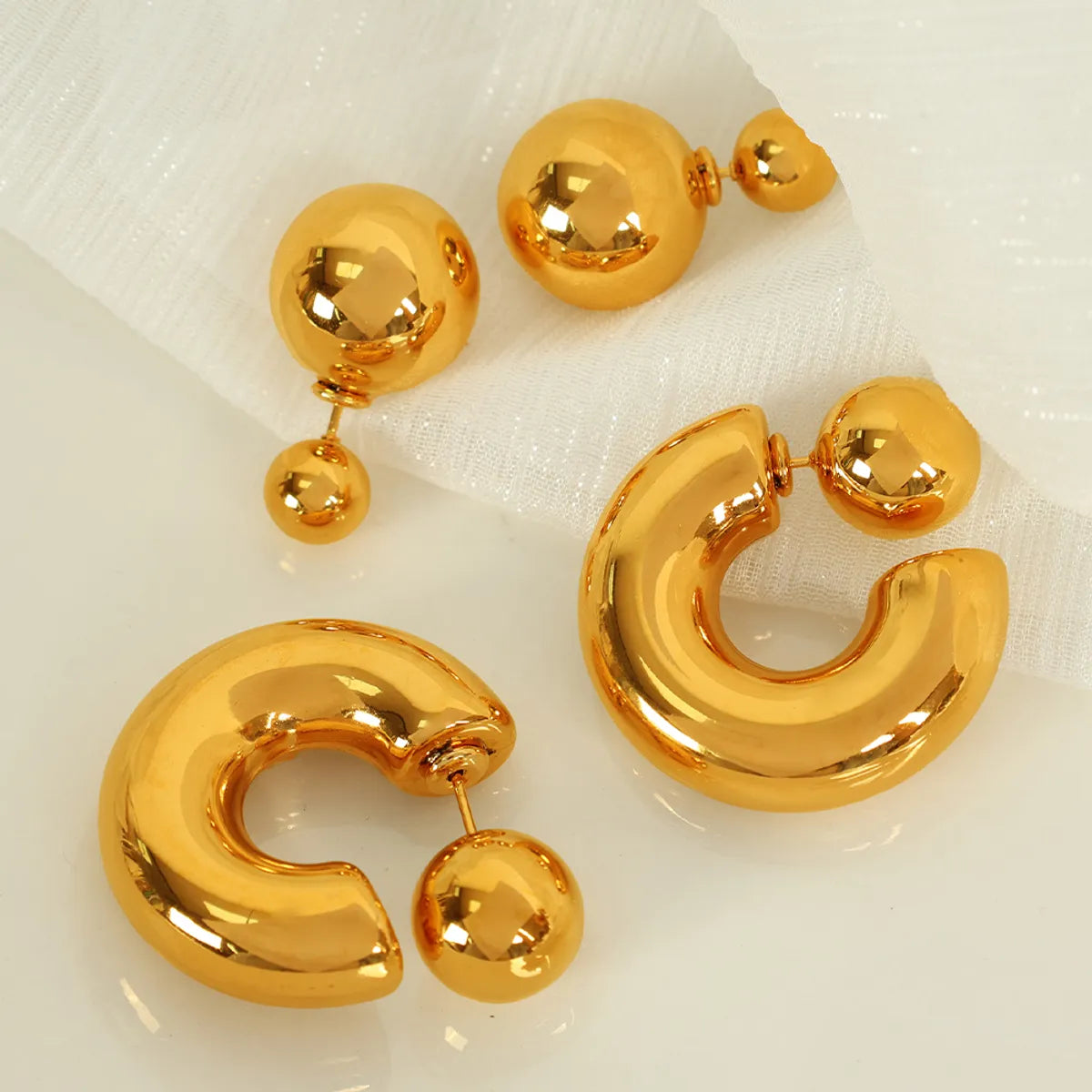 1 Pair IG Style Casual Retro C Shape Round Polishing Plating 304 Stainless Steel 18K Gold Plated Ear Studs