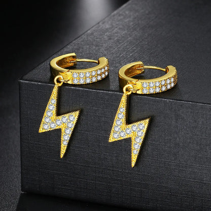 1 Pair IG Style Casual Rock Lightning Inlay Copper Zircon Gold Plated Drop Earrings