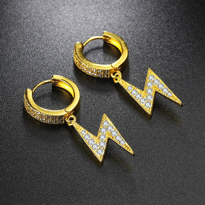 1 Pair IG Style Casual Rock Lightning Inlay Copper Zircon Gold Plated Drop Earrings