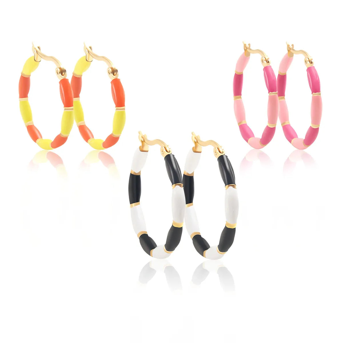 1 Pair Ig Style Casual Round Enamel Stainless Steel Gold Plated Earrings