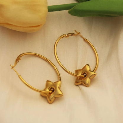 1 Pair IG Style Casual Round Star Polishing Titanium Steel Earrings