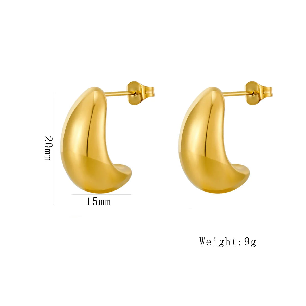 1 Pair IG Style Casual Simple Style C Shape 304 Stainless Steel 18K Gold Plated Ear Studs