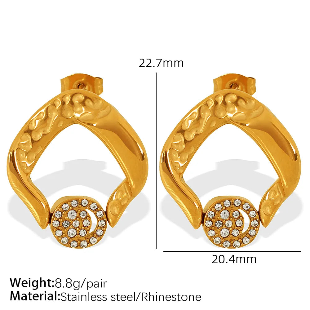 1 Pair IG Style Casual Simple Style Geometric Round Square Polishing Inlay 304 Stainless Steel Artificial Pearls Rhinestones 18K Gold Plated Drop Earrings