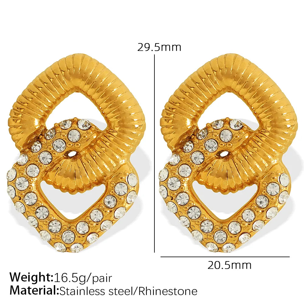 1 Pair IG Style Casual Simple Style Geometric Round Square Polishing Inlay 304 Stainless Steel Artificial Pearls Rhinestones 18K Gold Plated Drop Earrings