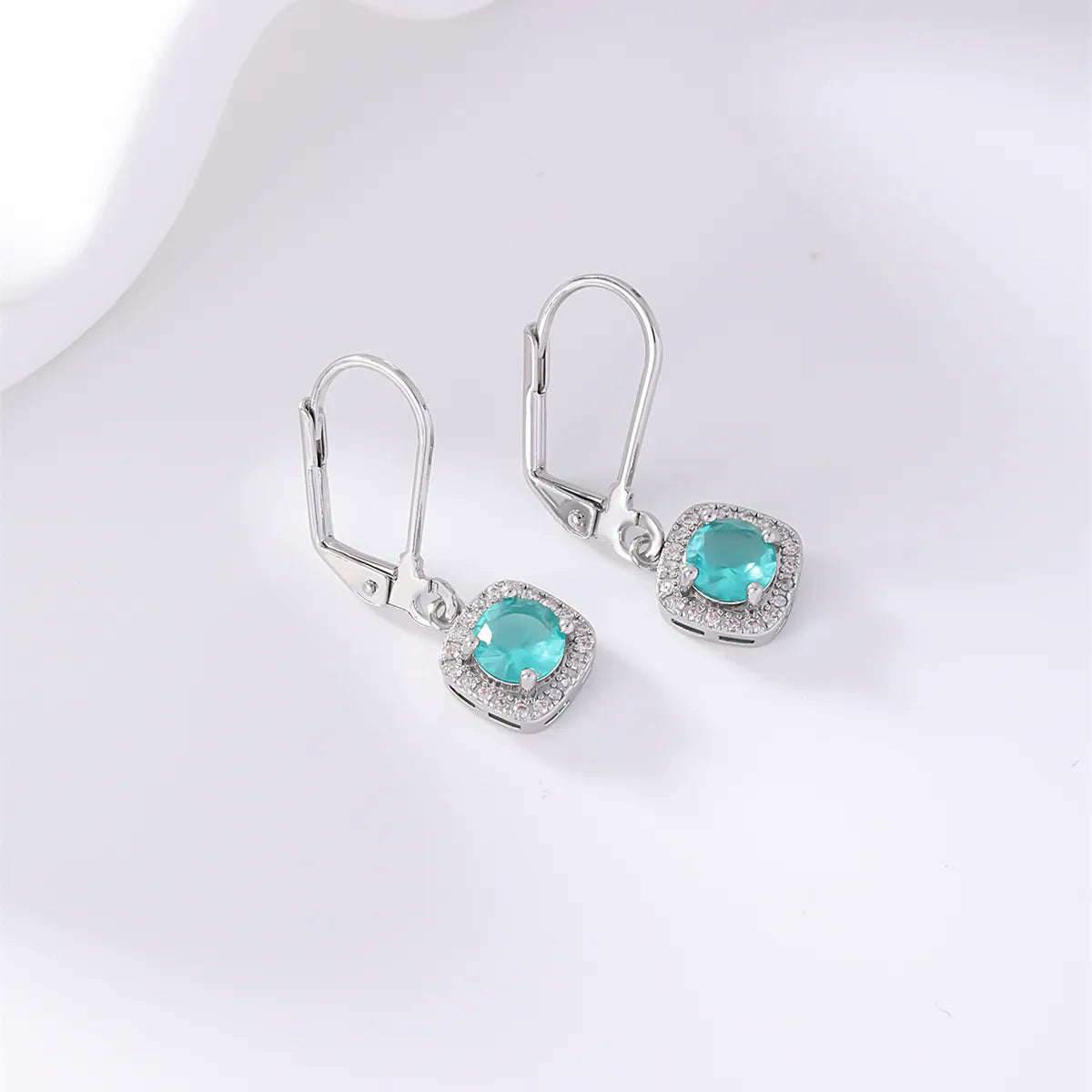 1 Pair IG Style Casual Simple Style Round Square Plating Inlay Copper Zircon Rhodium Plated Drop Earrings