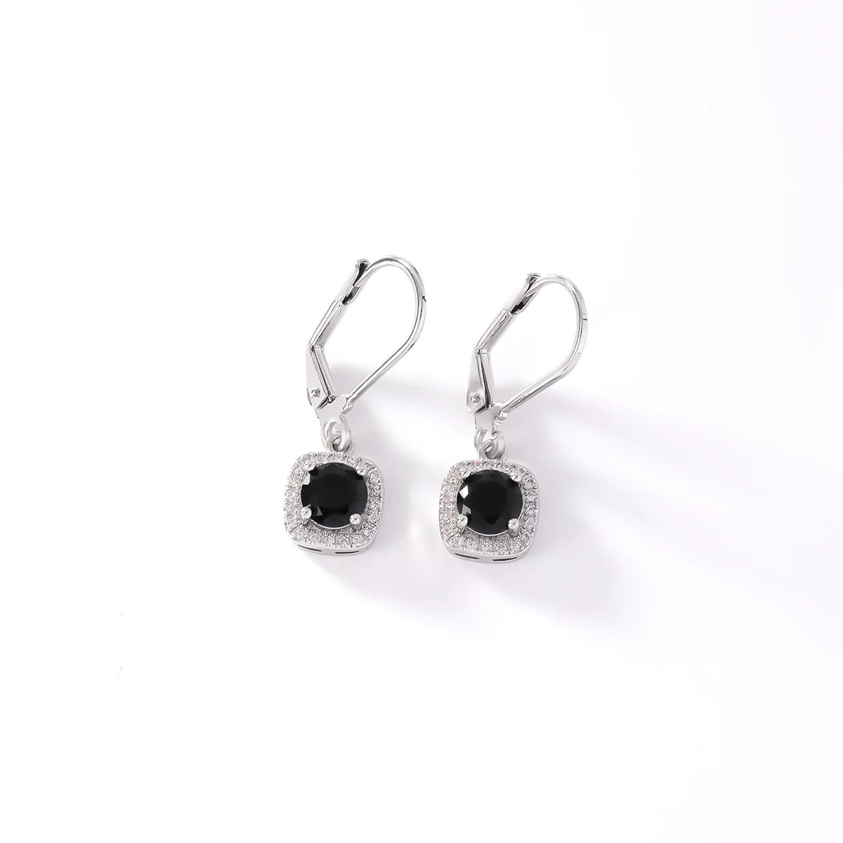 1 Pair IG Style Casual Simple Style Round Square Plating Inlay Copper Zircon Rhodium Plated Drop Earrings