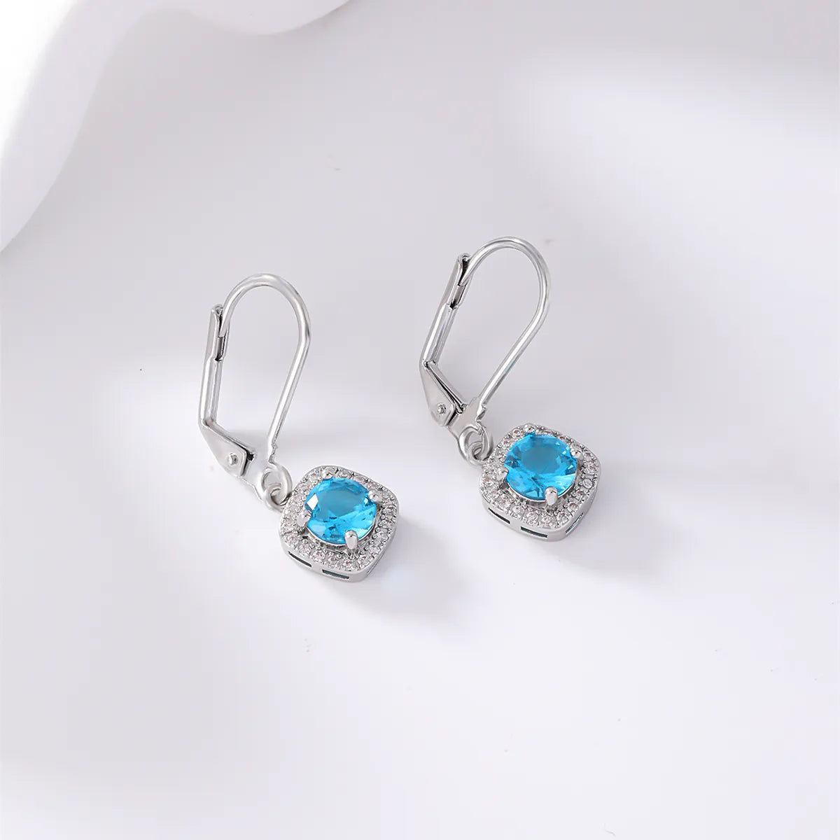 1 Pair IG Style Casual Simple Style Round Square Plating Inlay Copper Zircon Rhodium Plated Drop Earrings