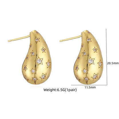 1 Pair Ig Style Casual Simple Style Water Droplets Plating Inlay Copper Zircon 18k Gold Plated Ear Studs