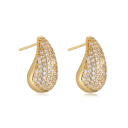 1 Pair Ig Style Casual Simple Style Water Droplets Plating Inlay Copper Zircon 18k Gold Plated Ear Studs