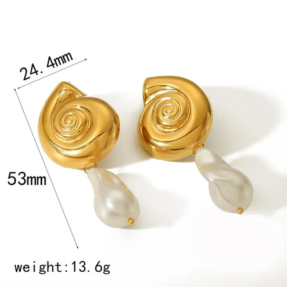 1 Pair IG Style Casual Spiral Polishing Pearl 304 Stainless Steel 18K Gold Plated Ear Studs