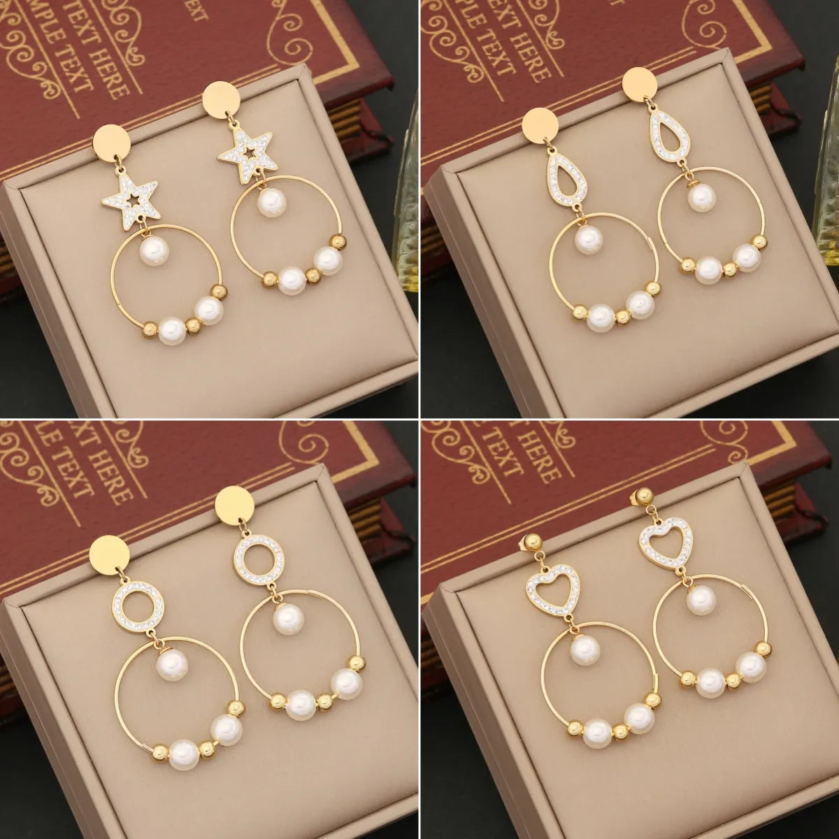 1 Pair IG Style Casual Star Water Droplets Heart Shape Beaded Plating Stainless Steel Pearl Zircon 18K Gold Plated Drop Earrings