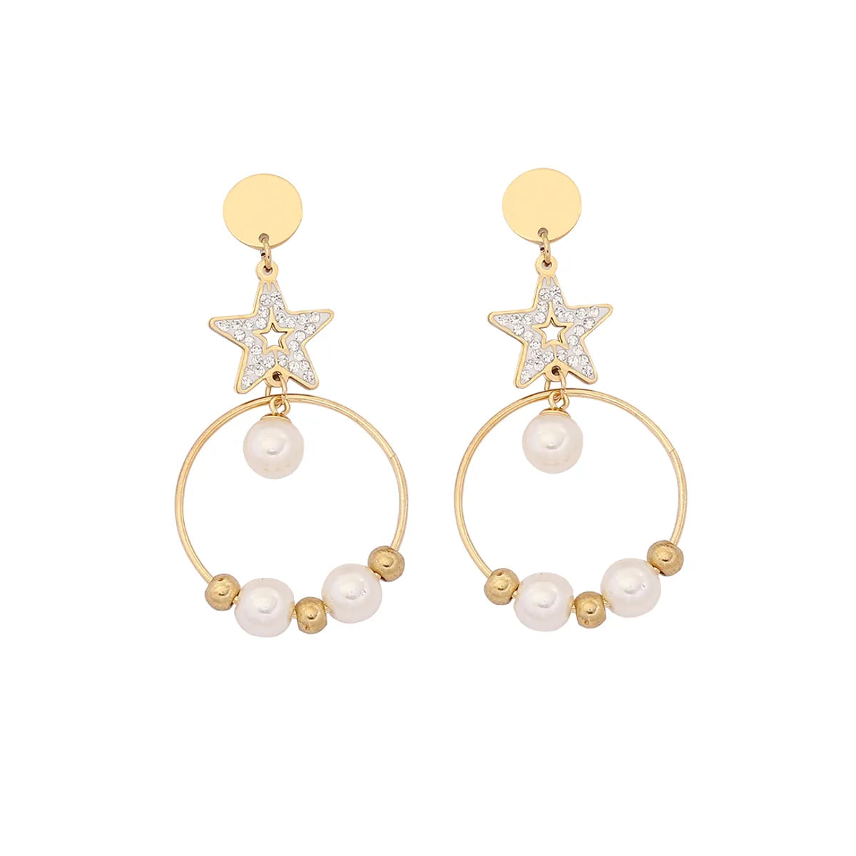 1 Pair IG Style Casual Star Water Droplets Heart Shape Beaded Plating Stainless Steel Pearl Zircon 18K Gold Plated Drop Earrings