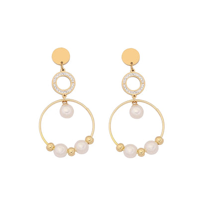 1 Pair IG Style Casual Star Water Droplets Heart Shape Beaded Plating Stainless Steel Pearl Zircon 18K Gold Plated Drop Earrings