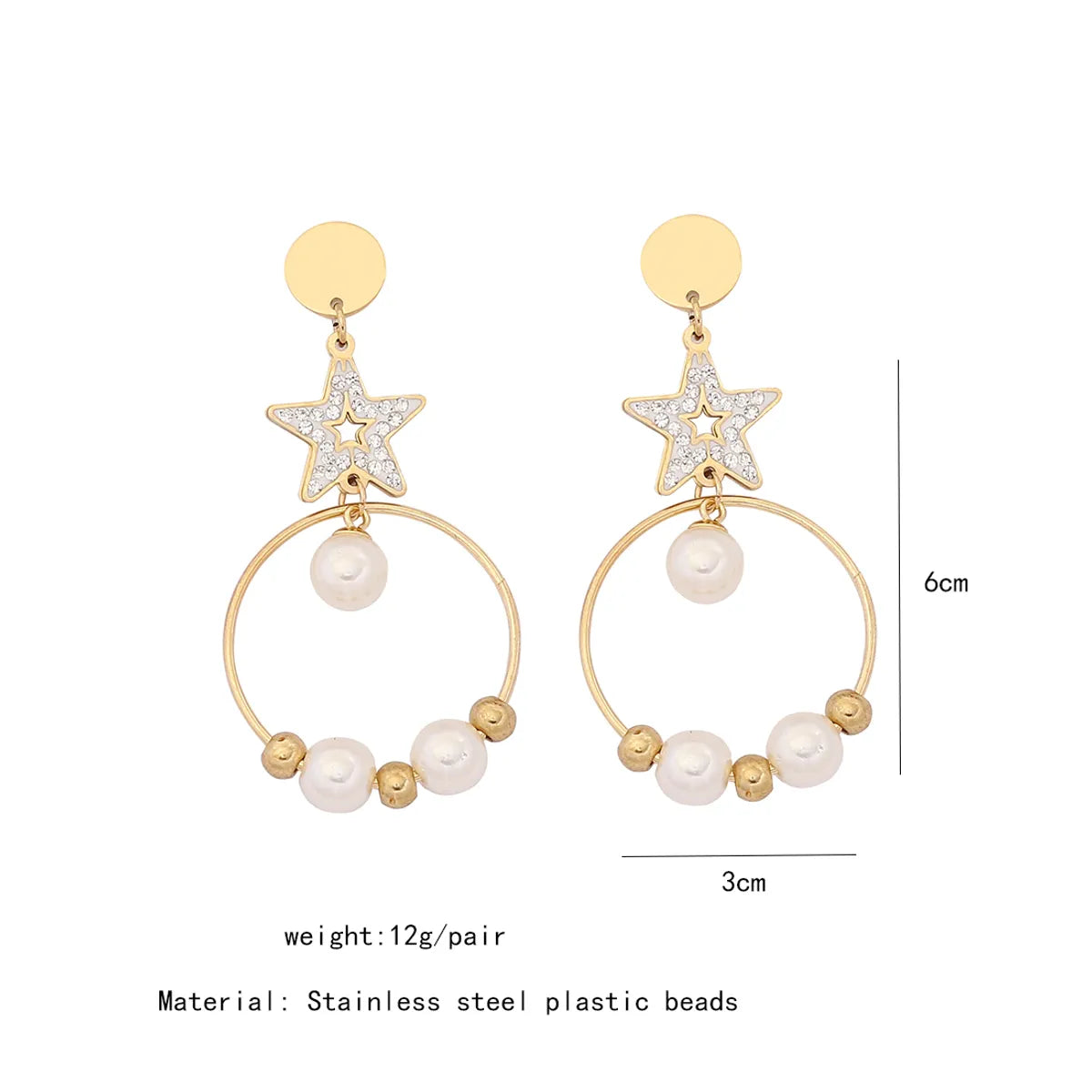 1 Pair IG Style Casual Star Water Droplets Heart Shape Beaded Plating Stainless Steel Pearl Zircon 18K Gold Plated Drop Earrings