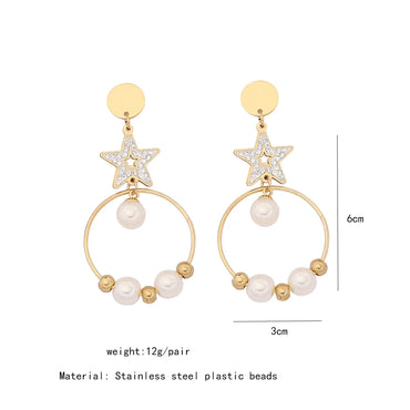 1 Pair IG Style Casual Star Water Droplets Heart Shape Beaded Plating Stainless Steel Pearl Zircon 18K Gold Plated Drop Earrings