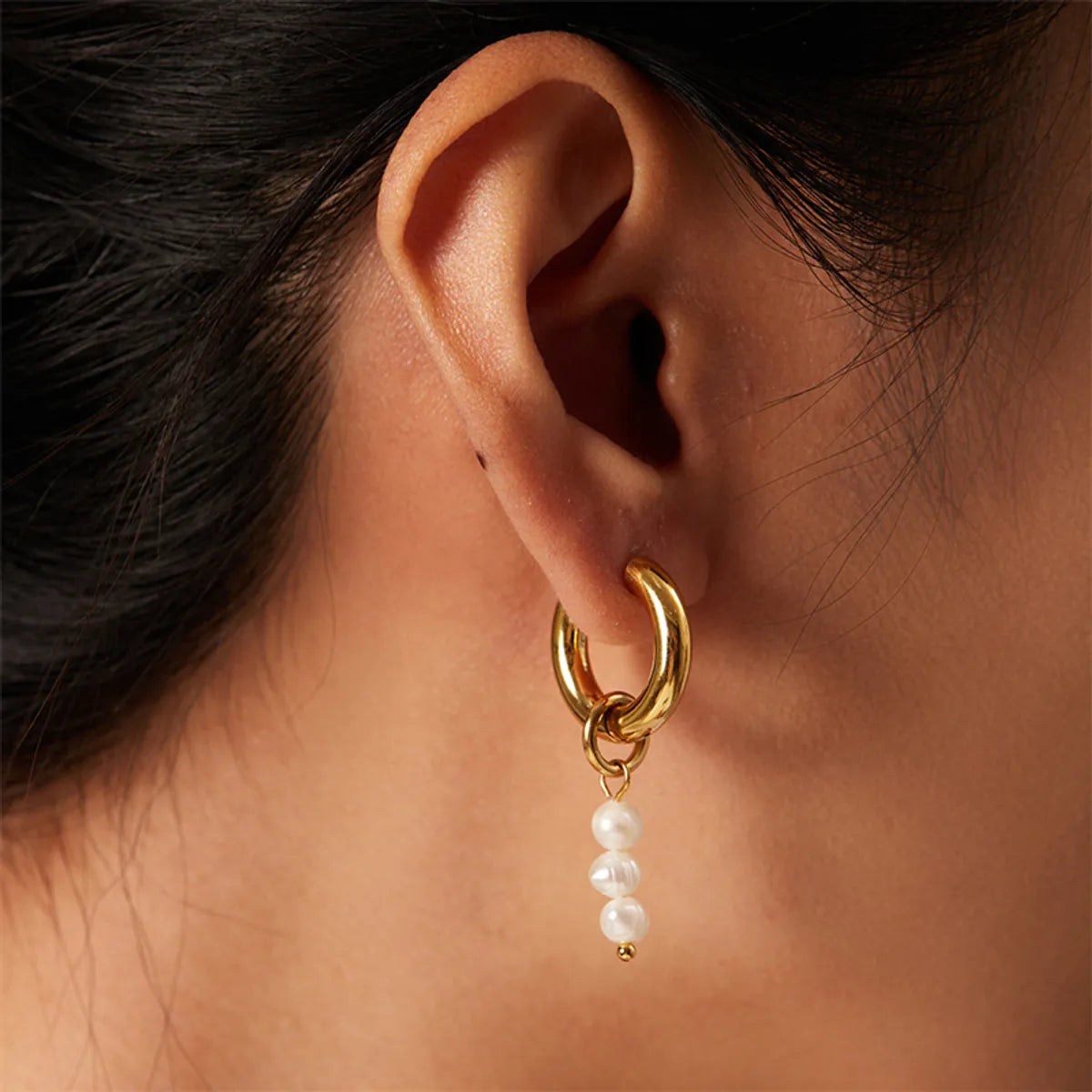 1 Pair Ig Style Casual Sweet Round Asymmetrical Plating Stainless Steel Gold Plated Drop Earrings