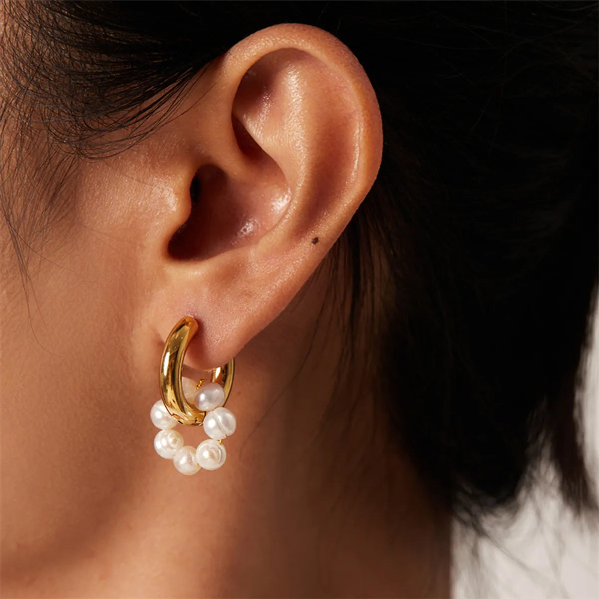 1 Pair Ig Style Casual Sweet Round Asymmetrical Plating Stainless Steel Gold Plated Drop Earrings