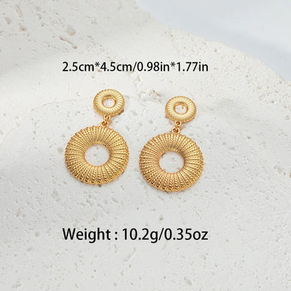 1 Pair IG Style Casual Vacation Round Hollow Out 304 Stainless Steel 14K Gold Plated Drop Earrings