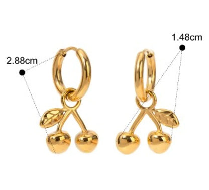 1 Pair IG Style Cherry 316 Stainless Steel  18K Gold Plated Drop Earrings