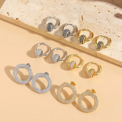 1 Pair Ig Style Circle Plating Inlay Copper Zircon 14k Gold Plated Earrings