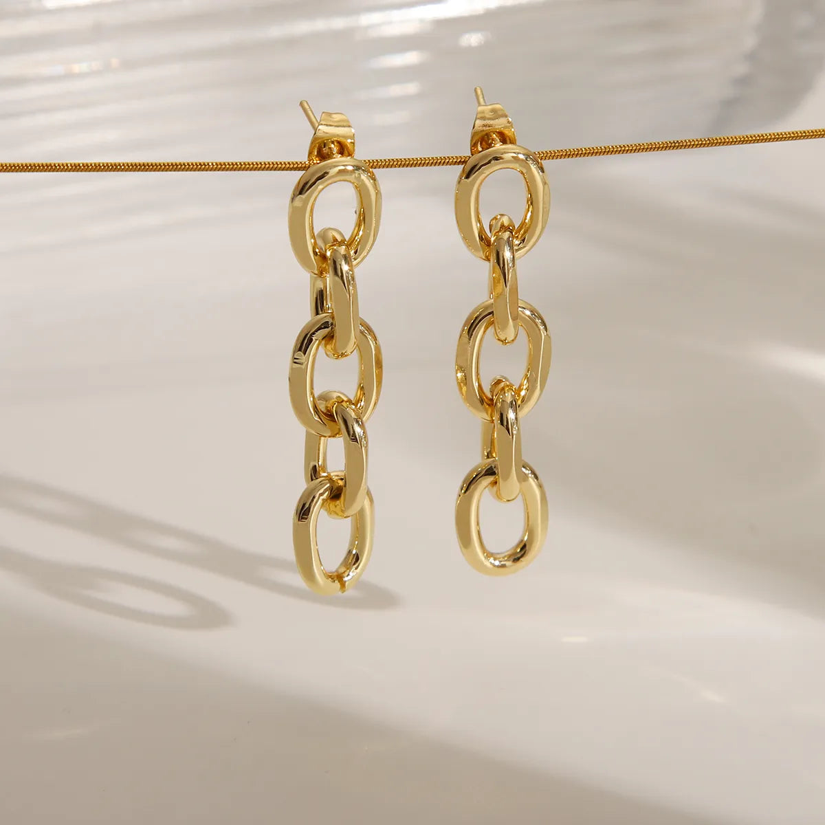 1 Pair IG Style Classic Style Commute Solid Color Chain 304 Stainless Steel 18K Gold Plated Drop Earrings