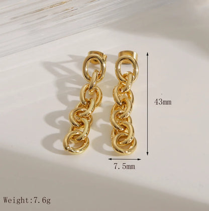 1 Pair IG Style Classic Style Commute Solid Color Chain 304 Stainless Steel 18K Gold Plated Drop Earrings