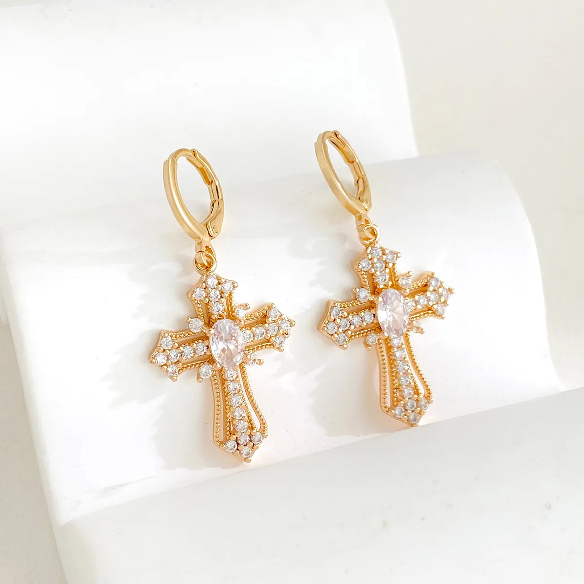 1 Pair Ig Style Classic Style Cross Plating Inlay Copper Zircon White Gold Plated Gold Plated Drop Earrings