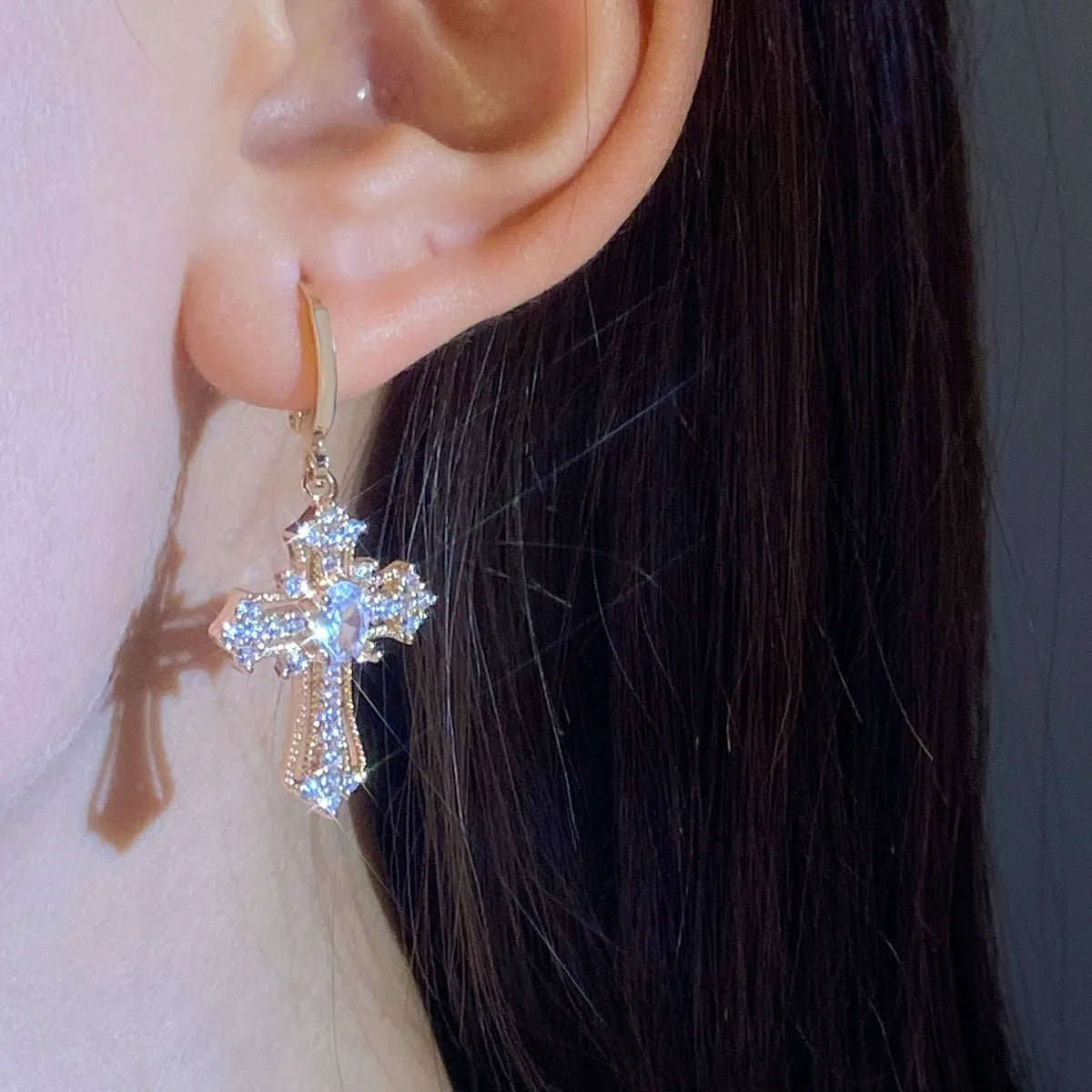 1 Pair Ig Style Classic Style Cross Plating Inlay Copper Zircon White Gold Plated Gold Plated Drop Earrings