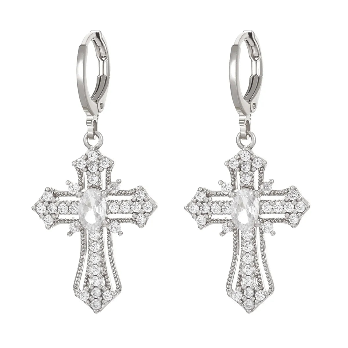 1 Pair Ig Style Classic Style Cross Plating Inlay Copper Zircon White Gold Plated Gold Plated Drop Earrings