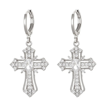 1 Pair Ig Style Classic Style Cross Plating Inlay Copper Zircon White Gold Plated Gold Plated Drop Earrings