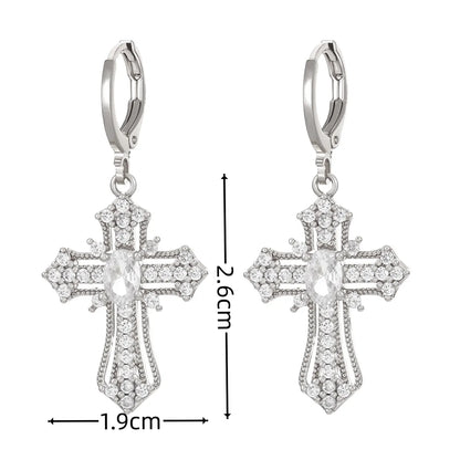 1 Pair Ig Style Classic Style Cross Plating Inlay Copper Zircon White Gold Plated Gold Plated Drop Earrings