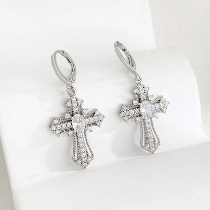 1 Pair Ig Style Classic Style Cross Plating Inlay Copper Zircon White Gold Plated Gold Plated Drop Earrings