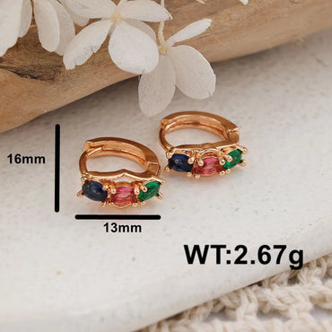 1 Pair IG Style Classic Style Geometric Inlay Copper Zircon Hoop Earrings