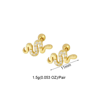 1 Pair Ig Style Classic Style Korean Style Flower Snake Butterfly Plating Inlay Copper Zircon White Gold Plated Gold Plated Ear Studs