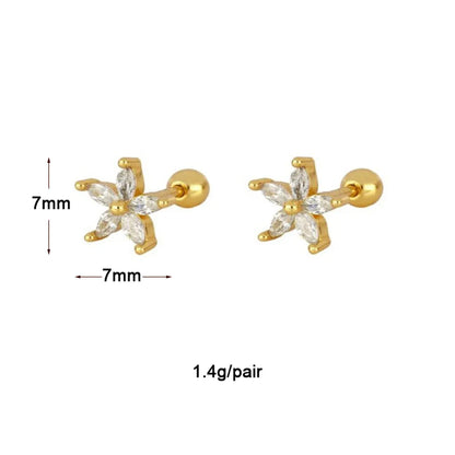 1 Pair Ig Style Classic Style Korean Style Flower Snake Butterfly Plating Inlay Copper Zircon White Gold Plated Gold Plated Ear Studs