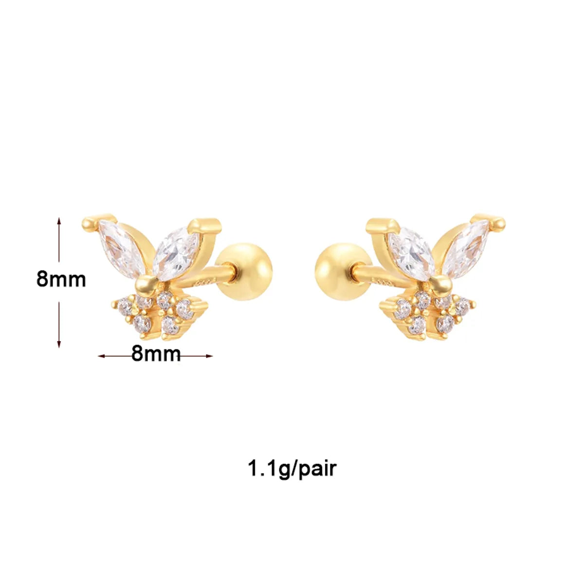 1 Pair Ig Style Classic Style Korean Style Flower Snake Butterfly Plating Inlay Copper Zircon White Gold Plated Gold Plated Ear Studs