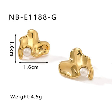 1 Pair IG Style Classic Style Shiny Irregular Heart Shape Inlay 304 Stainless Steel Artificial Pearls 18K Gold Plated Ear Studs