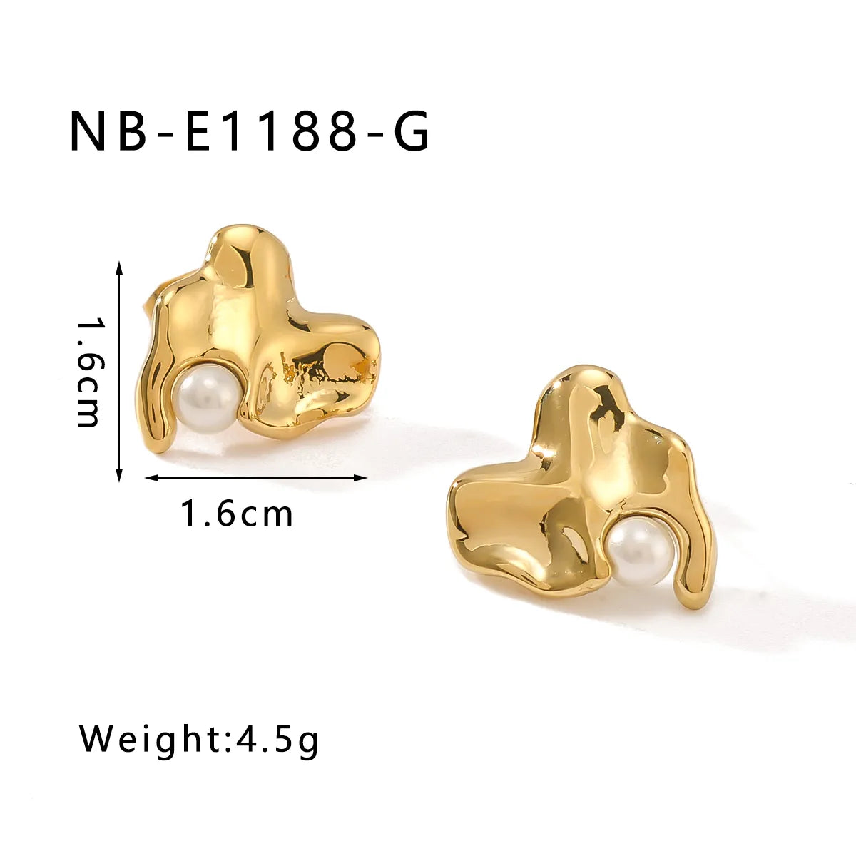 1 Pair IG Style Classic Style Shiny Irregular Heart Shape Inlay 304 Stainless Steel Artificial Pearls 18K Gold Plated Ear Studs