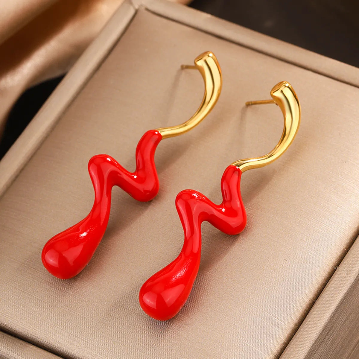 1 Pair IG Style Classic Style Water Droplets Lightning Enamel Plating 304 Stainless Steel 18K Gold Plated Drop Earrings