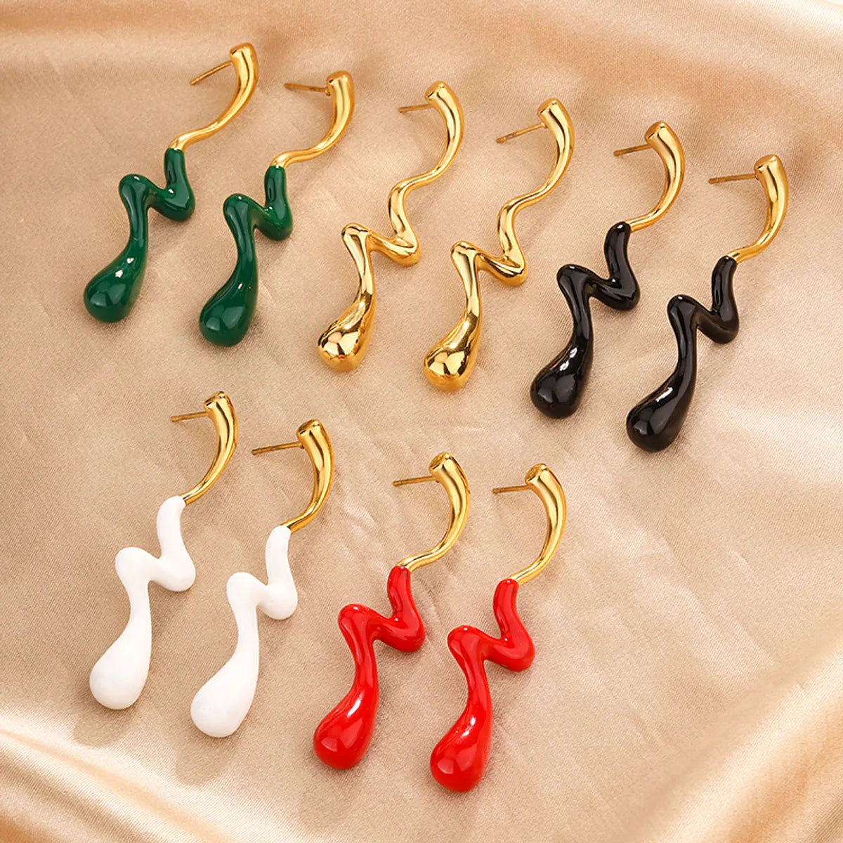 1 Pair IG Style Classic Style Water Droplets Lightning Enamel Plating 304 Stainless Steel 18K Gold Plated Drop Earrings