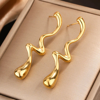 1 Pair IG Style Classic Style Water Droplets Lightning Enamel Plating 304 Stainless Steel 18K Gold Plated Drop Earrings