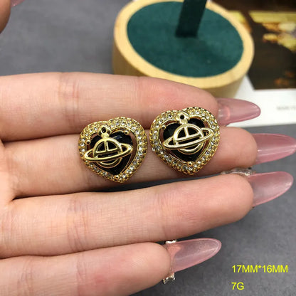 1 Pair IG Style Classical Romantic Heart Shape Inlay Copper Zircon Ear Studs