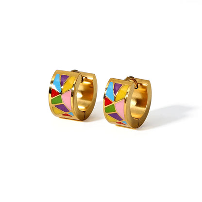 1 Pair Ig Style Color Block Epoxy Plating Stainless Steel 18k Gold Plated Earrings