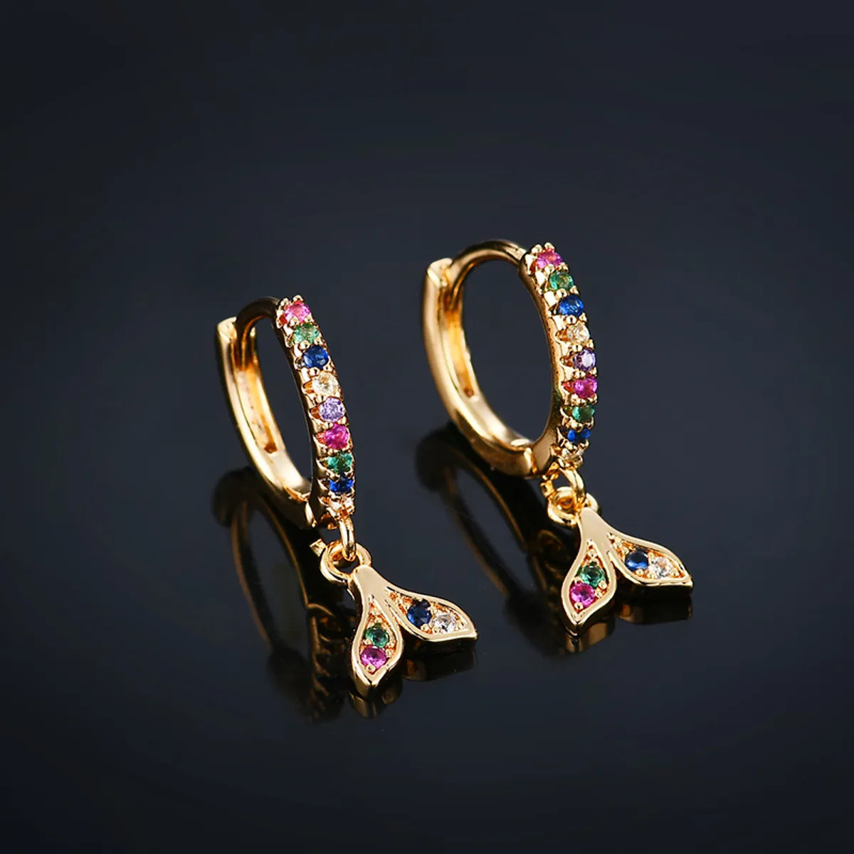 1 Pair Ig Style Commute Fish Tail Plating Inlay Copper Zircon Gold Plated Silver Plated Drop Earrings